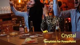  Presentation with beer bar pub tap counter - Slide set having group of friends watching tv background and a  colored foreground