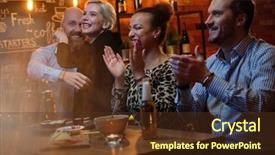  Presentation with cafe - Presentation theme enhanced with group of friends watching tv background and a tawny brown colored foreground