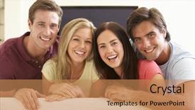  Presentation with small group - Presentation theme enhanced with group of friends watching widescreen background and a  colored foreground