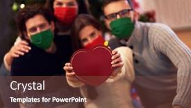  Presentation with christmas presents - Audience pleasing theme consisting of group-of-friends-wearing-masks backdrop and a tawny brown colored foreground