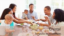  Presentation with babies - Colorful slide deck enhanced with group of friends with babies backdrop and a coral colored foreground