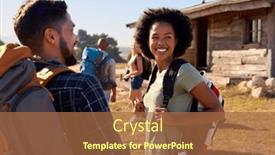  Presentation with backpacks - Presentation theme with group-of-friends-with-backpacks background and a red colored foreground