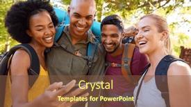  Presentation with backpacks - Presentation design with group-of-friends-with-backpacks background and a tawny brown colored foreground