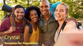  Presentation with backpacks - Slides enhanced with group-of-friends-with-backpacks background and a tawny brown colored foreground