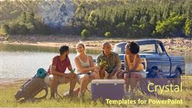  Presentation with backpacks - Theme with group-of-friends-with-backpacks background and a tawny brown colored foreground