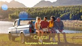  Presentation with backpacks - PPT layouts having group-of-friends-with-backpacks background and a tawny brown colored foreground