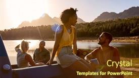  Presentation with backpacks - Presentation theme with group-of-friends-with-backpacks background and a tawny brown colored foreground