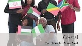  Presentation with friends - Beautiful presentation design featuring group-of-friends-with-flags backdrop and a light gray colored foreground