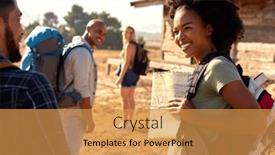  Presentation with backpacks - Slides consisting of group-of-friends-with-map background and a gold colored foreground