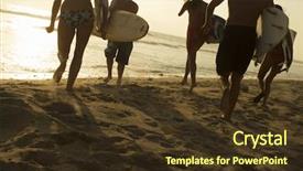  Presentation with sports - Colorful PPT theme enhanced with group of friends with surfboards backdrop and a tawny brown colored foreground