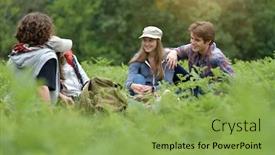  Presentation with hiking - Theme featuring group-of-friends background and a yellow colored foreground