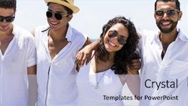  Presentation with mexico cancun - PPT theme featuring girl having fun boat - group of friends background and a light blue colored foreground