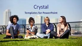  Presentation with multicultural - Theme enhanced with group of friends background and a sky blue colored foreground