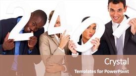  Presentation with holding people in hands - Beautiful presentation design featuring group of funny business people backdrop and a coral colored foreground