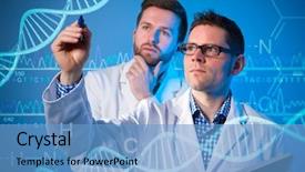  Presentation with genetic - Presentation featuring group of geneticists working background and a teal colored foreground