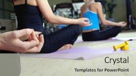  Presentation with group fitness - PPT layouts featuring group-of-girl-exercising-yoga background and a soft green colored foreground