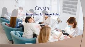  Presentation with beauty salon - Cool new PPT layouts with group-of-girlfriends-manicure backdrop and a sky blue colored foreground