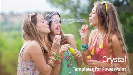  Presentation with festival music - Amazing PPT theme having group of girls friends blowing backdrop and a  colored foreground