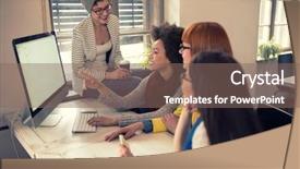  Presentation with graphic - Colorful PPT theme enhanced with group of graphic designers work backdrop and a violet colored foreground