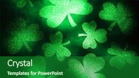  Presentation with light green - PPT theme consisting of group of green shamrocks reflecting light on black background background and a forest green colored foreground