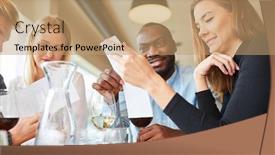  Presentation with bistro - Beautiful slide set featuring group-of-guests backdrop and a coral colored foreground