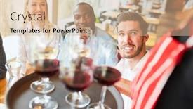  Presentation with bistro - Cool new presentation design with group-of-guests backdrop and a coral colored foreground