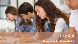  Presentation with university library - Slide deck featuring group-of-guys-and-girls background and a coral colored foreground