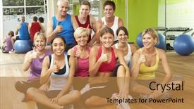  Presentation with members - Slides enhanced with aging work - portrait of group of gym background and a coral colored foreground
