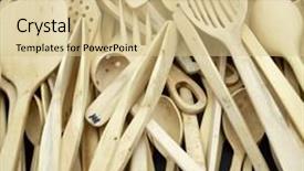  Presentation with flea - Presentation theme having group of handmade wooden cutlery at a local flea market biescas pyrenees huesca spain background and a soft green colored foreground