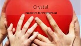  Presentation with heart hands - PPT theme with group of hands holding heart against the sky background and a red colored foreground