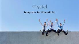  Presentation with group - Colorful slides enhanced with group-of-handsome-businessmen-sitting backdrop and a light blue colored foreground