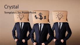  Presentation with dollar signs - Presentation consisting of group of handsome people gesturing with sketched dollar signs on box background and a coral colored foreground