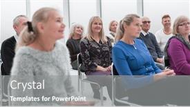  Presentation with people - Presentation design enhanced with group-of-happy-active-senior background and a gray colored foreground