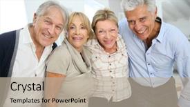  Presentation with people - Audience pleasing PPT theme consisting of group of happy active senior backdrop and a  colored foreground