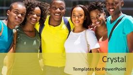  Presentation with college - Slide deck consisting of group of happy african college background and a yellow colored foreground