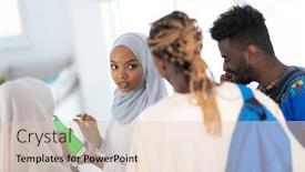  Presentation with team working together - Amazing slide set having group of happy african students having conversation and team meeting working together on homework girls wearing traidiional sudan muslim hijab fashion backdrop and a lemonade colored foreground