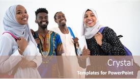  Presentation with team working together - PPT theme having group-of-happy-african-students background and a coral colored foreground