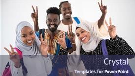  Presentation with team working together - Cool new PPT theme with homework girls wearing traidiional sudan backdrop and a tawny brown colored foreground