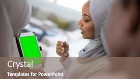  Presentation with team working together - PPT layouts having group of happy african students having conversation and team meeting working together on homework girls wearing traidiional sudan muslim hijab fashion background and a violet colored foreground