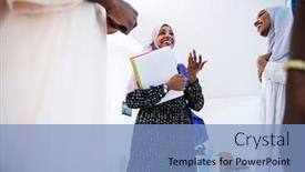  Presentation with team working together - Cool new PPT theme with group-of-happy-african-students backdrop and a teal colored foreground