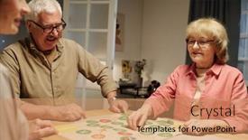  Presentation with aged paper - Presentation design consisting of group-of-happy-aged-friends background and a coral colored foreground