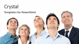  Presentation with group - Theme consisting of group of happy businesspeople looking background and a white colored foreground