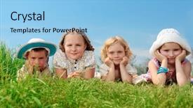  Presentation with children grow - Colorful theme enhanced with group of happy children having backdrop and a  colored foreground