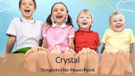  Presentation with feet - PPT theme enhanced with group of happy children lying background and a coral colored foreground