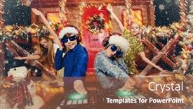  Presentation with party lights - Amazing presentation having group of happy children is having a party near the house of santa claus decorated with lights christmas party concept backdrop and a tawny brown colored foreground