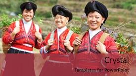  Presentation with chinese traditional - Presentation theme featuring group of happy chinese minority background and a red colored foreground