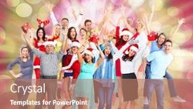  Presentation with christmas party - Presentation design enhanced with group-of-happy-dancing-people background and a coral colored foreground