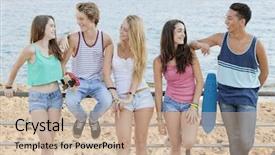  Presentation with diverse kids - Audience pleasing presentation design consisting of group of happy diverse kids on summer vacation backdrop and a coral colored foreground