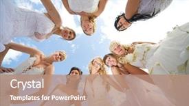  Presentation with eight - Audience pleasing presentation theme consisting of group of happy eight bride together outdoors with a blue sky in the background backdrop and a coral colored foreground