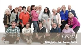  Presentation with standing sitting - Beautiful PPT theme featuring group-of-happy-elderly-people backdrop and a gray colored foreground
